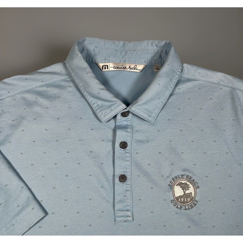 Travis Mathew Pebble Beach Men's L Blue Geometric Print Golf Polo Shirt